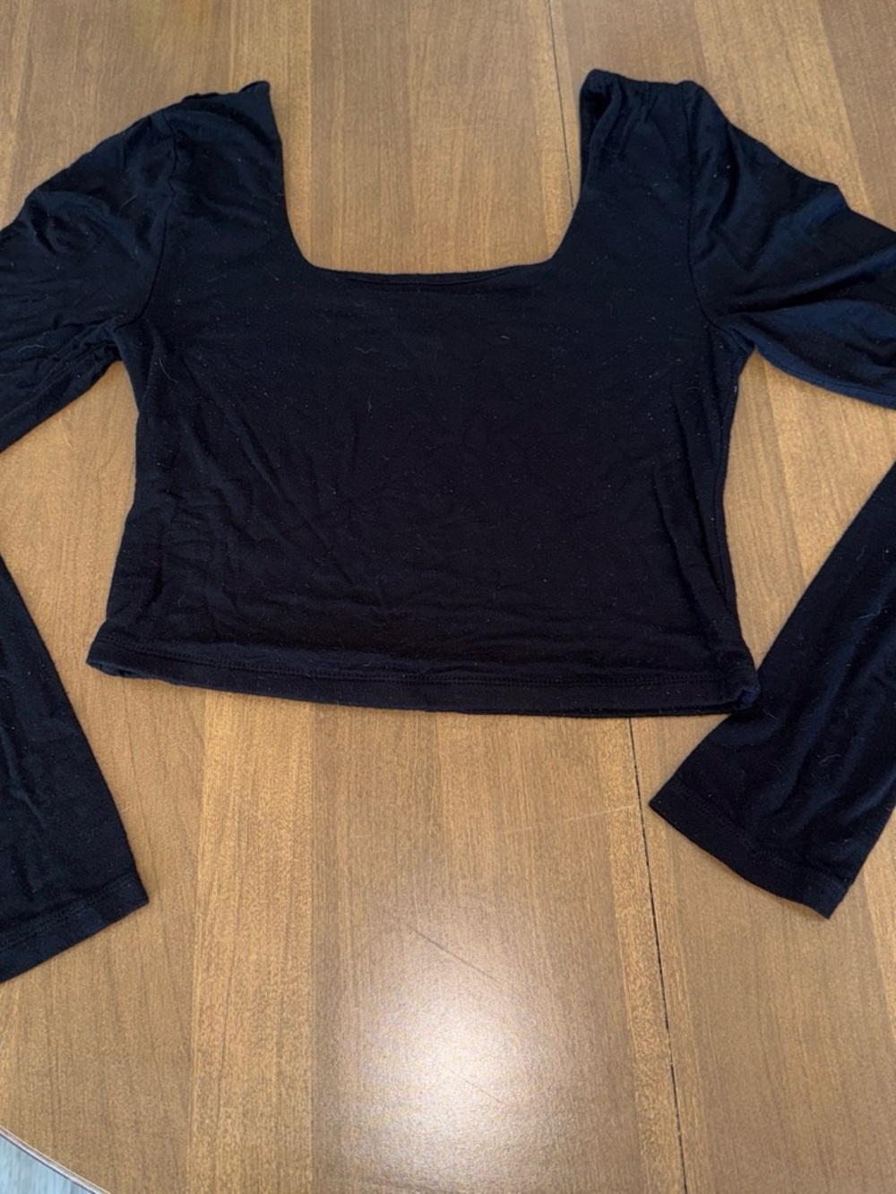 Black Square Neck Long Sleeve Crop Top